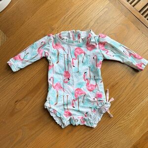Ruffle Butts Flamingo Print Rashguard